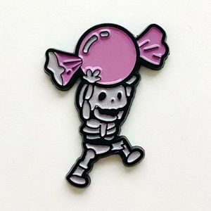 8/$40 Skeleton With Wrapped Candy Enamel Pin